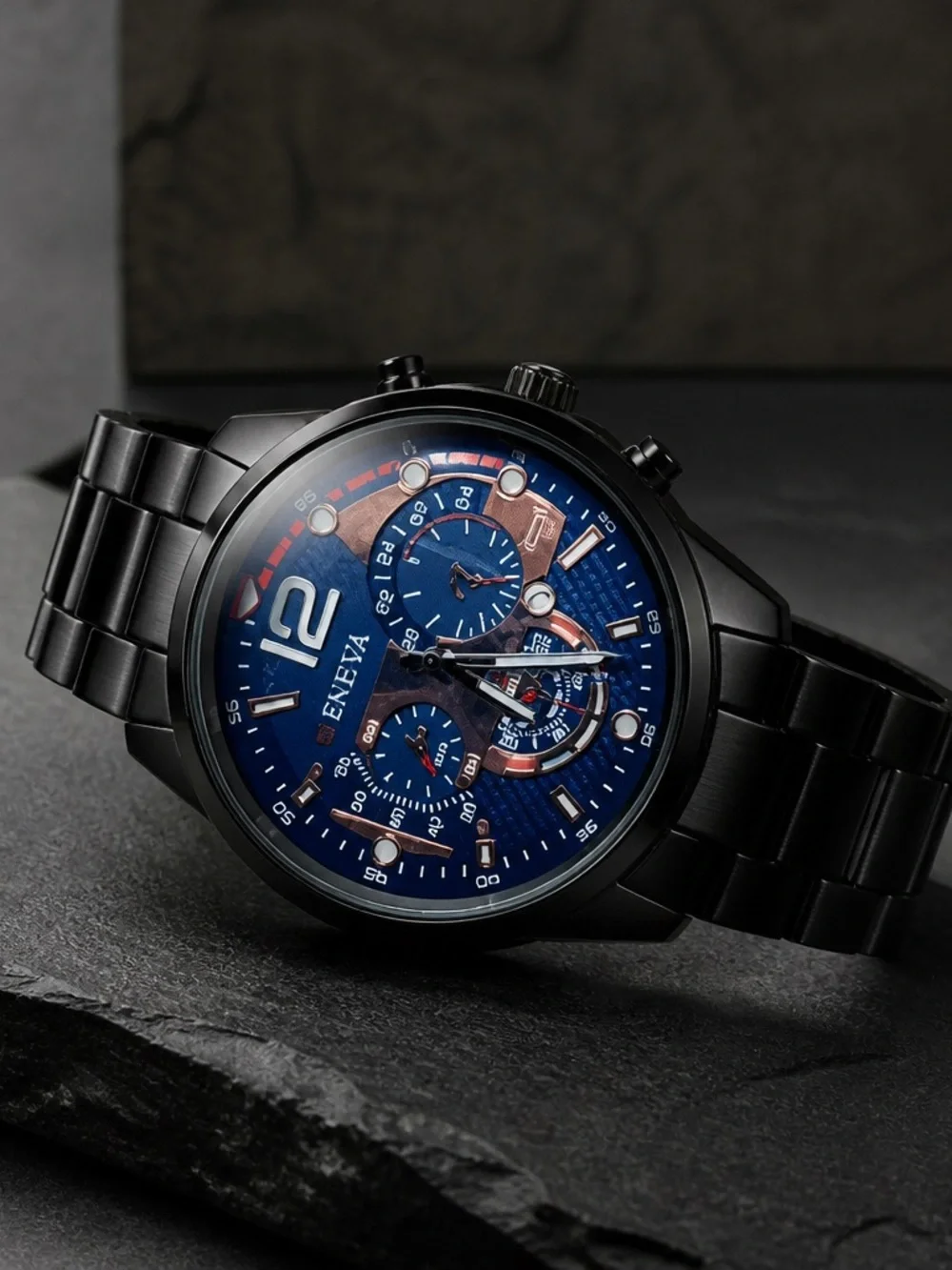 Geneva Men’s Luxury Wrist Watch Round Dial 3 Time Zone Quartz NWT